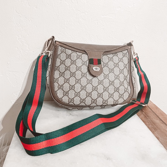 GUCCI Vintage GG Supreme Monogram Canvas Leather Ophidia Crossbody Shoulder Bag